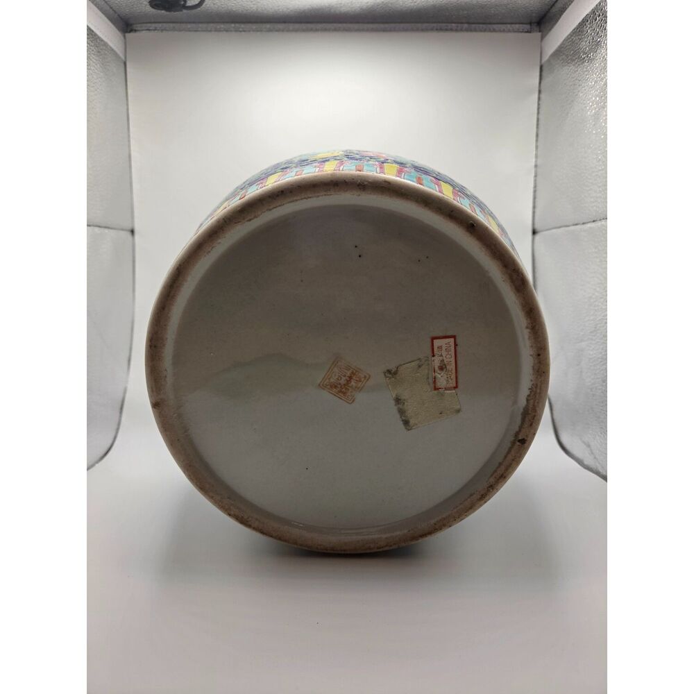 Vintage Chinese Ceramic Vase Blue Floral Butterfly Motif Multicolor Enamel Style - Picture 9 of 11